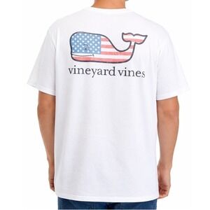NEW Vineyard Vines Pocket T-Shirt White USA Flag Whale Mens XL Patriotic July 4